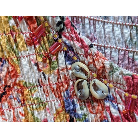 Faith Maxi Red Floral Dress, Tropical, Button Side Slit, Beaded Accents - Picture 6 of 16